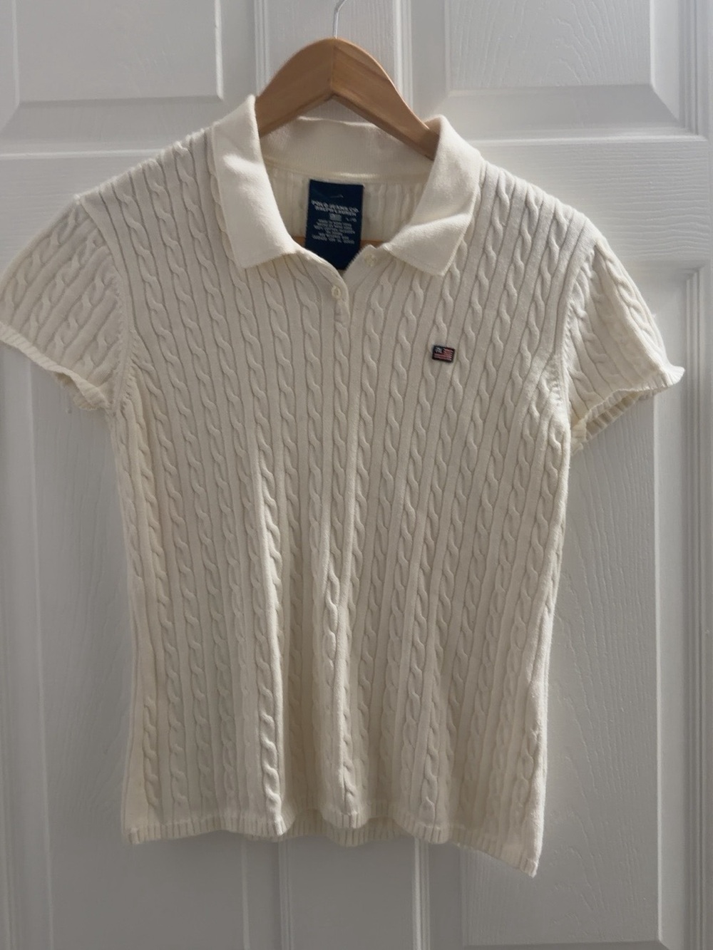 Ralph Lauren Cream Cable-Knit Polo Top
